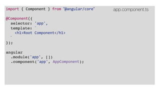 import { Component } from ”@angular/core”
@Component({
selector: 'app',
template: `
<input [value]=”message”>
<button (cli...