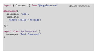 import { Component } from ”@angular/core”
import { MessageService } from ”./message.service.ts”
@Component({
selector: 'ap...