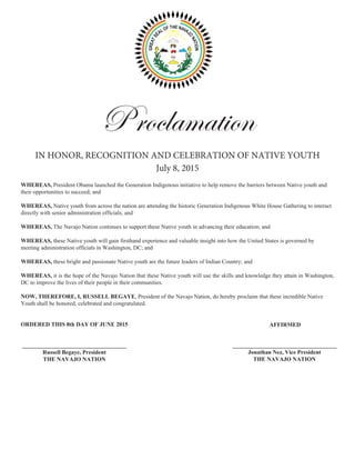Navajo leadership issues Native youth proclamation