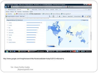 Lic. Juan Carlos Luján  [email_address] http://www.google.com/insights/search/#q=facebook&date=today%2012-m&cmpt=q 
