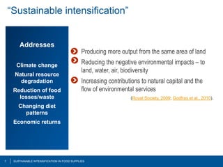 “Sustainable intensification”


        Addresses
                                         • Producing more output from th...