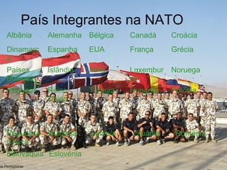 País Integrantes na NATO
Albânia Alemanha Bélgica Canadá Croácia
Dinamarc
a
Espanha EUA França Grécia
Países
Baixos
Islândia Itália Luxembur
go
Noruega
Portugal Reino
Unido
Turquia Hungria Polônia
República
Checa
Bulgária Letónia Lituânia Roménia
Eslovaquia Eslovénia
 