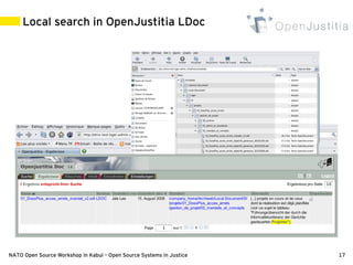 Local search in OpenJustitia LDoc




NATO Open Source Workshop in Kabul – Open Source Systems in Justice   17
 