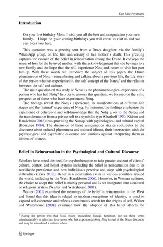 Reincarnation Paper The Phenomenology of 'Solved' Reincarnation Stories Among Druze in ...