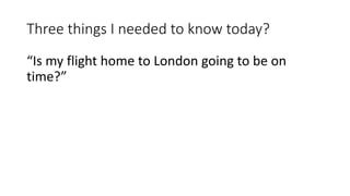 Three things I needed to know today?
“Is my flight home to London going to be on
time?”
 