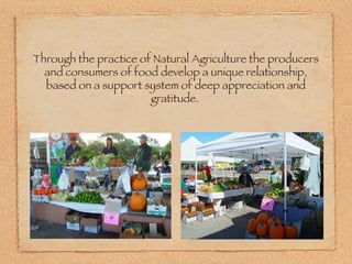 Through the practice of Natural Agriculture the producers and consumers of food develop a unique relationship, based on a support system of deep appreciation and gratitude.   