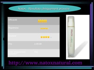 Natox - Résultats cliniquement prouvés


 Effectiveness
Efficacité
 Rapidness

Rapidness
 Support

 Price
Soutenir
 Is It Clinically Proven?

 Any Known Side Effects?
Prix                     £ 89.99
 Money-Back Guarantee?

IlOverall Rating
  est cliniquement          Oui
prouvée?



http://www.natoxnatural.com
 