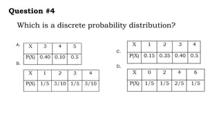 Which is a discrete probability distribution?
Question #4
 