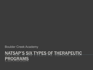 NATSAP’S SIX TYPES OF THERAPEUTIC
PROGRAMS
Boulder Creek Academy
 