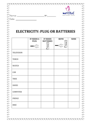 Name:!________________________________________!Nº:_____________! !!!!!!!! !
Date: _______________
!
!
!
!
ELECTRICITY:)PLU...