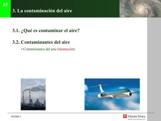 3. La contaminaci ón del aire 3.1. ¿Qu é es contaminar el aire? 3.2.  Contaminantes del aire   •  Contaminantes del aire ( ilustración ) 05 