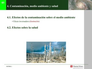 4. Contaminaci ón, medio ambiente y salud 4.1. Efectos de la contaminaci ón sobre el medio ambiente   •  Efecto invernadero ( ilustración ) 4.2.  Efectos sobre la salud 05 