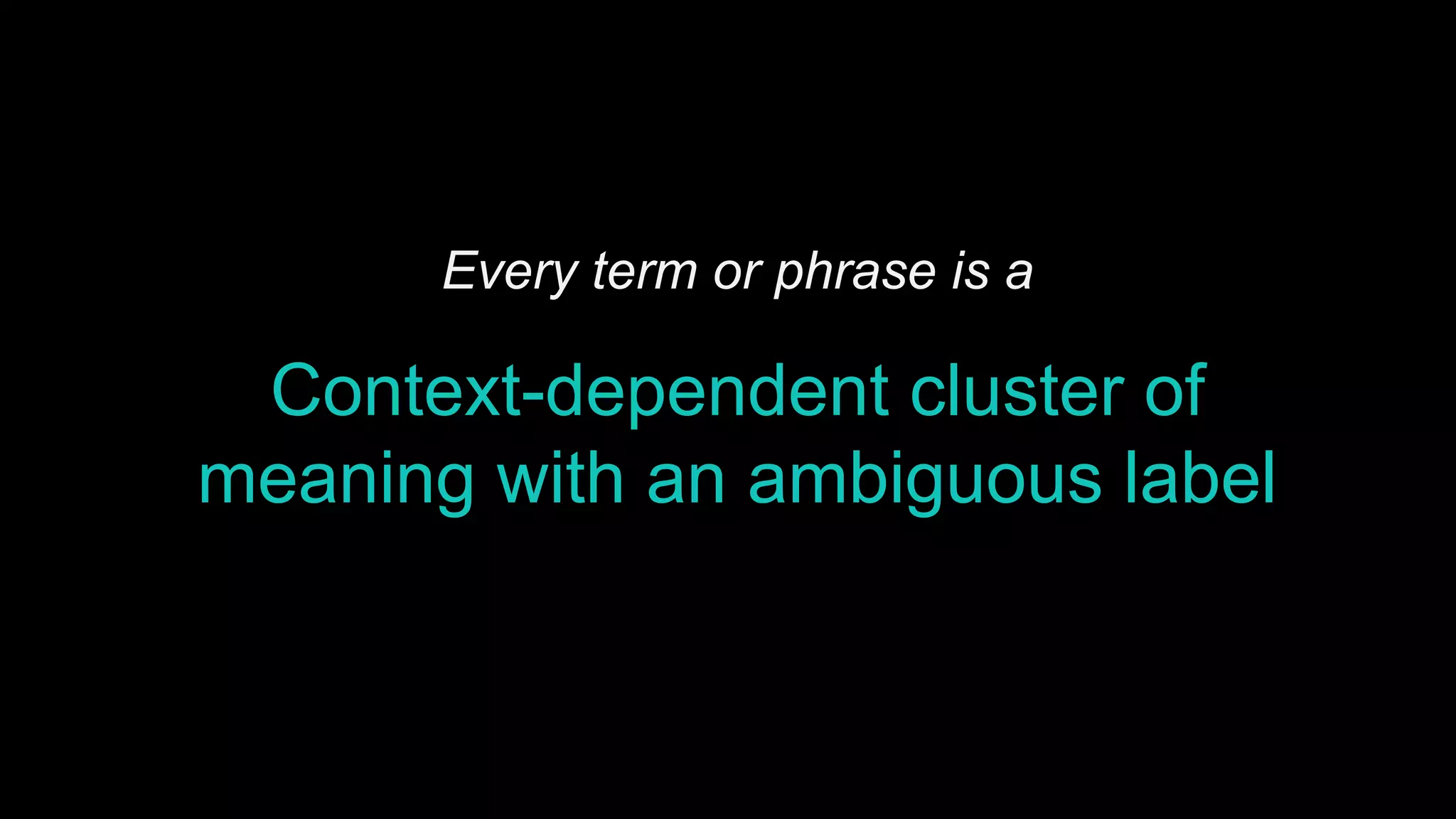 Every term or phrase is a
Context-dependent cluster of
meaning with an ambiguous label
 
