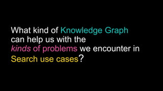 What kind of Knowledge Graph
can help us with the
kinds of problems we encounter in
Search use cases?
 