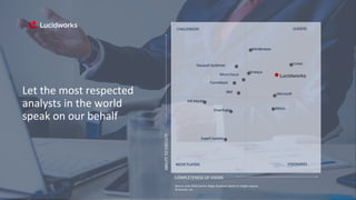 Let the most respected
analysts in the world
speak on our behalf
Dassault Systèmes
Mindbreeze
Coveo
Microsoft
Attivio
Expert System
Smartlogic
Sinequa
IBM
IHS Markit
Funnelback
Micro Focus
COMPLETENESS OF VISION
ABILITYTOEXECUTE
CHALLENGERS LEADERS
NICHE PLAYERS VISIONARIES
Source: June 2018 Gartner Magic Quadrant report on Insight Engines.
© Gartner, Inc.
 