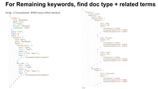 For Remaining keywords, find doc type + related terms
http://localhost:8983/solr/POI/select
 