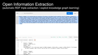Open Information Extraction
(automatic RDF triple extraction / explicit knowledge graph learning)
 