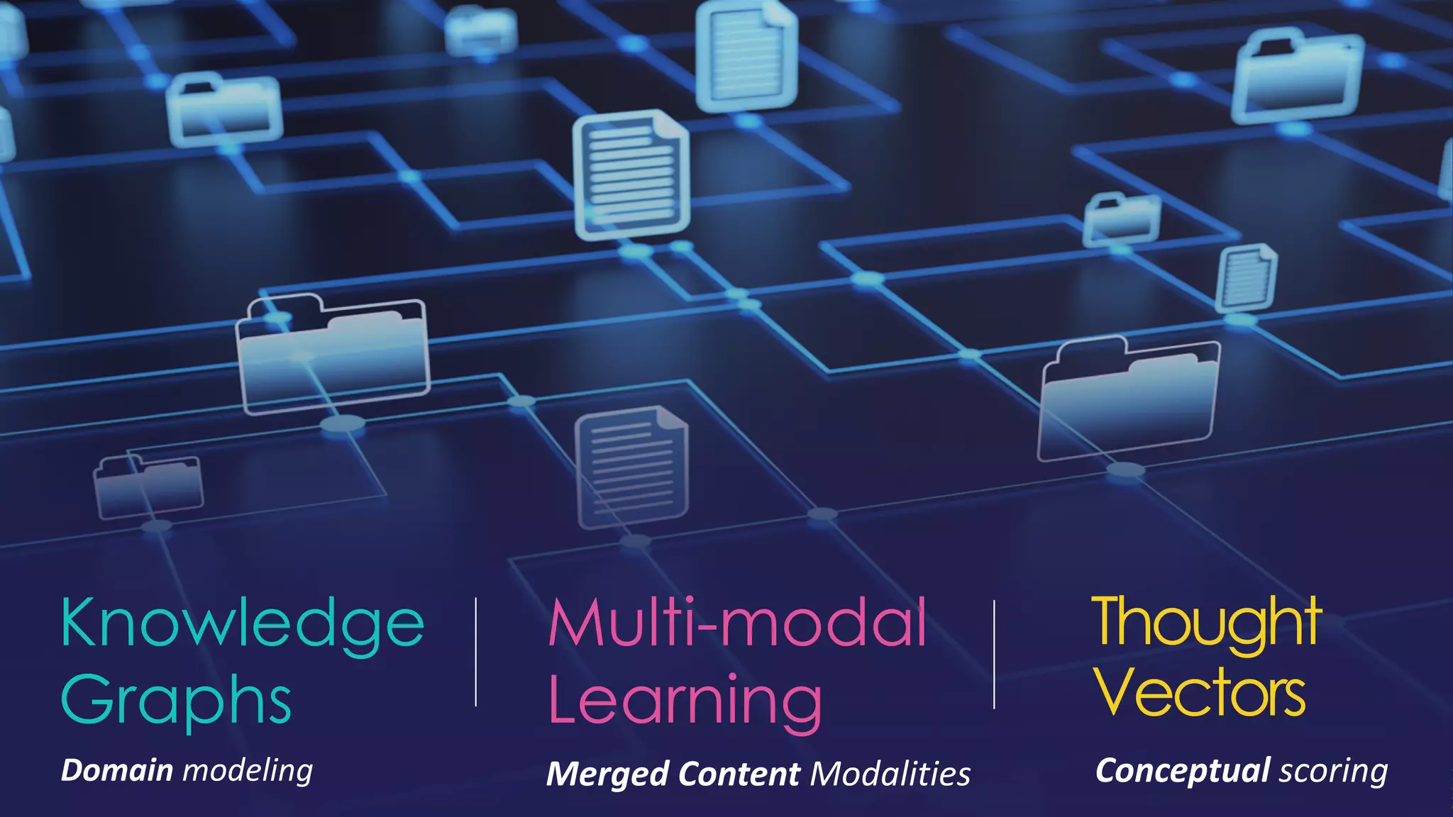 Knowledge
Graphs
Domain modeling
Multi-modal
Learning
Merged Content Modalities
Thought
Vectors
Conceptual scoring
 