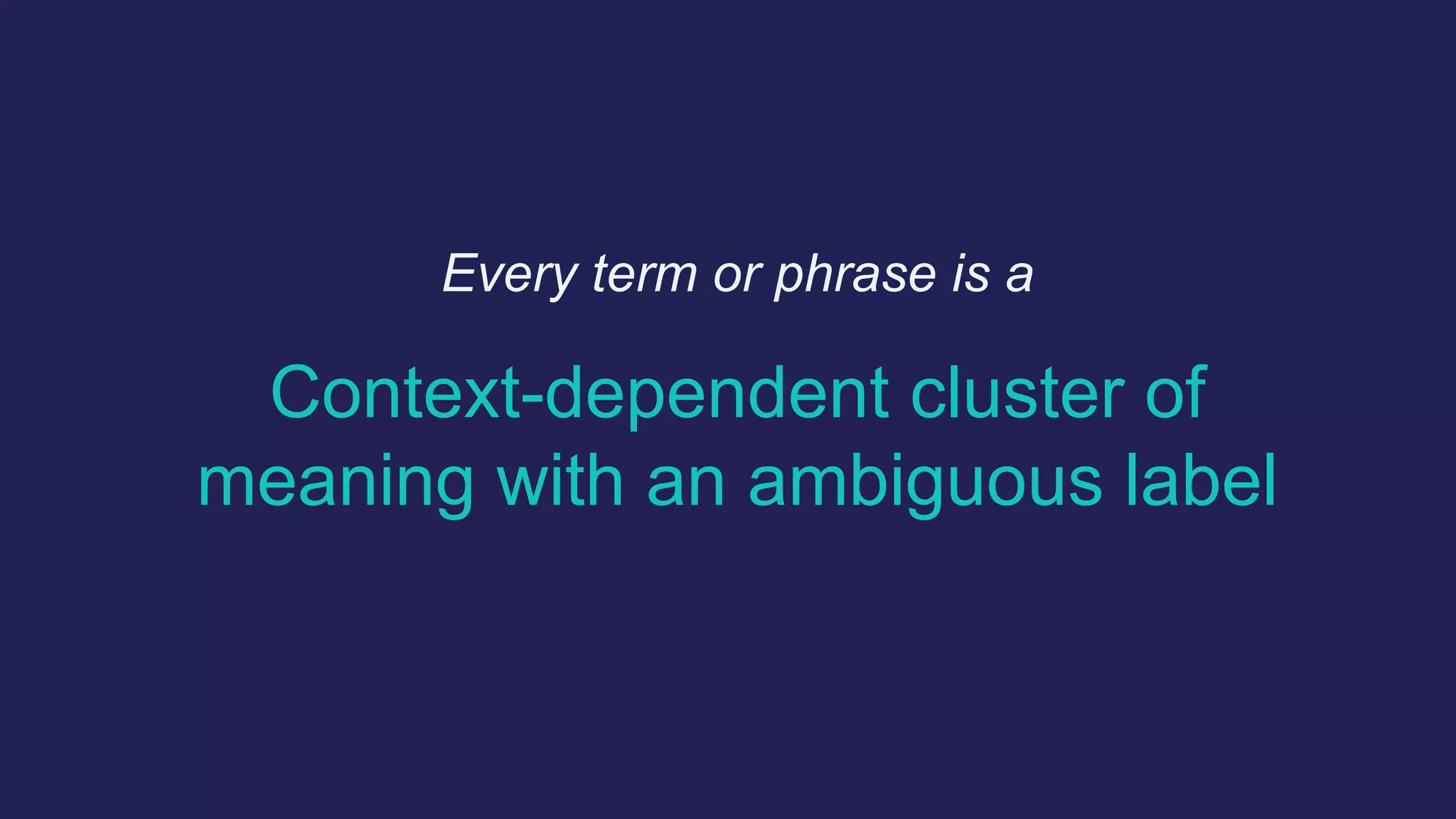 Every term or phrase is a
Context-dependent cluster of
meaning with an ambiguous label
 