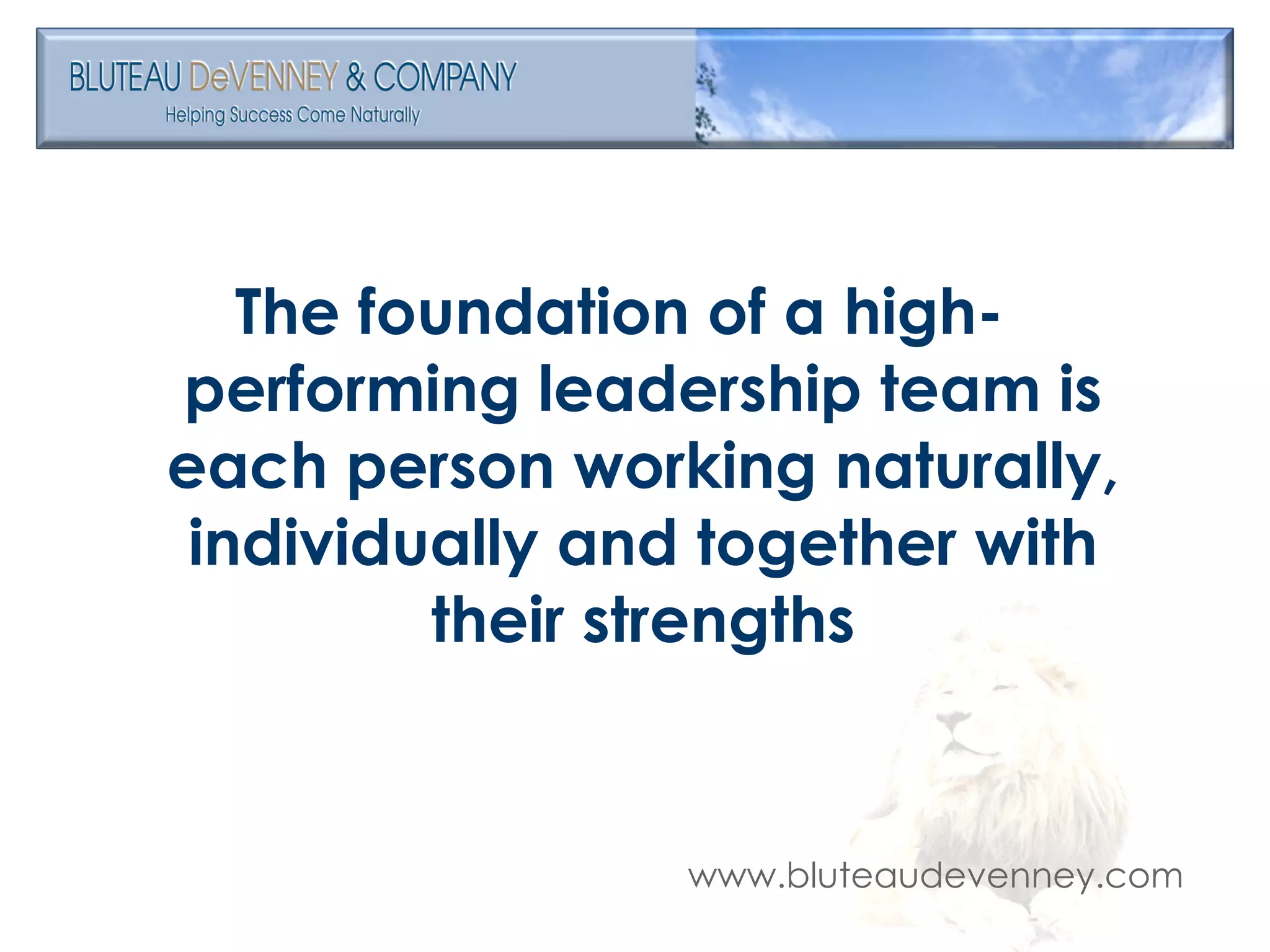 The foundation of a high-performing leadership team is each person working naturally, individually and together with their strengths 