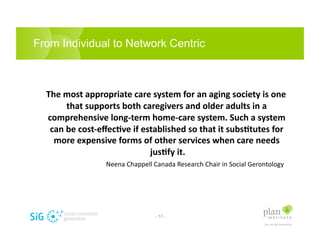 From Individual to Network Centric



       The	
  most	
  appropriate	
  care	
  system	
  for	
  an	
  aging	
  society...
