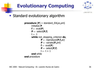 Evolutionary Computing Algorithm Chart 2005: Natural Computing - Concepts and Applications | PPT