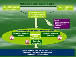 27PBPBPBOptimal mucosal barrier functionNormal functional immune systemNormal intestinalmotilityBalanced intestinalFlora, optimal host-microbe interactionInsult Acute pancreatitis