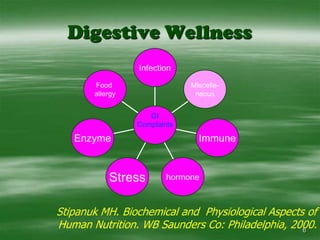 6Digestive WellnessStipanuk MH. Biochemical and  Physiological Aspects of Human Nutrition. WB Saunders Co: Philadelphia, 2000.