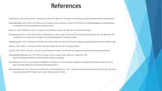 References
Australia.gov.au,. (2015). natural-disasters | australia.gov.au. Retrieved 21 January 2015, from http://www.australia.gov.au/about-australia/australian-story/natural-disasters
Australiangeographic.com.au,. (2015). The 10 most destructive tsunamis in history. Retrieved 21 January 2015, from http://www.australiangeographic.com.au/topics/science-
environment/2011/03/the-10-most-destructive-tsunamis-in-history/
Bom.gov.au,. (2015). BoM-Darwin Volcanic Ash Advisory Centre. Retrieved 21 January 2015, from http://www.bom.gov.au/info/vaac/
Dosomething.org,. (2015). 11 Facts About Tornadoes | DoSomething.org | America's largest organization for youth volunteering opportunities, with 2,700,000 members and
counting. Retrieved 21 January 2015, from https://www.dosomething.org/facts/11-facts-about-tornadoes
Earthquake.usgs.gov,. (2015). Earthquakes with 50,000 or More Deaths. Retrieved 21 January 2015, from http://earthquake.usgs.gov/earthquakes/world/most_destructive.php
Ga.gov.au,. (2015). About Us - Geoscience Australia. Retrieved 21 January 2015, from http://www.ga.gov.au/about
Ga.gov.au,. (2015). What is a Tsunami? - Geoscience Australia. Retrieved 21 January 2015, from http://www.ga.gov.au/scientific-topics/hazards/tsunami/basics/what
Historyofgeology.fieldofscience.com,. (2015). History of Geology: Historic tsunamis in Japan. Retrieved 21 January 2015, from
http://historyofgeology.fieldofscience.com/2011/03/historic-tsunamis-in-japan.html
http://distriqt.com, d. (2015). Australian Emergency Management Knowledge Hub. Australian Emergency Management Knowledge Hub. Retrieved 21 January 2015, from
https://www.emknowledge.gov.au/connect/tsunami-the-ultimate-guide/#/
Hydro-international.com,. (2015). Full-scale Test of Indian Ocean Tsunami Warning System - News - Hydro International. Retrieved 21 January 2015, from http://www.hydro-
international.com/news/id5118-Indian_Ocean_Tsunami_Warning_System_Test.html
 