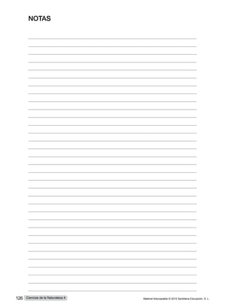 NOTAS
Material fotocopiable © 2015 Santillana Educación, S. L.
126 Ciencias de la Naturaleza 4
 