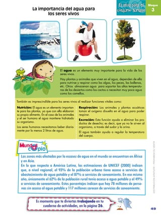 El agua para el        Bloque
            La importancia del agua para                                       consumo human...