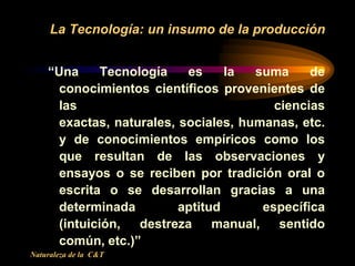 La Tecnología: un insumo de la producción


    “Una      Tecnología   es     la  suma      de
      conocimientos científ...