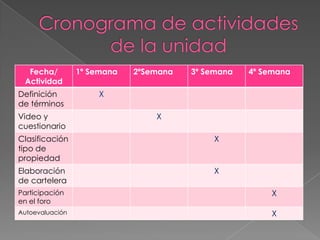 Cronograma de actividades de la unidad