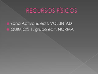 RECURSOS FÍSICOSZona Activa 6, edit. VOLUNTADQUIMIC@ 1, grupo edit. NORMA