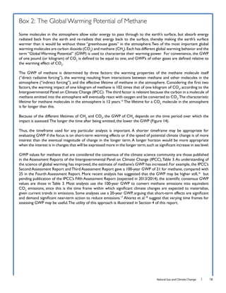 Natural Gas and Climate Change l 18
Box 2: The Global Warming Potential of Methane
2 4
2
2
2
, according to the
2
2
molecule in the atmosphere
4 2 4
depends on the time period over which the
but
2
suggest that varying time frames for
 
