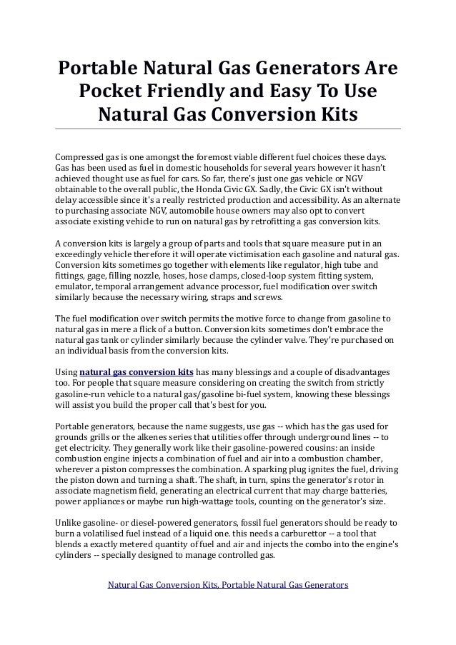 Natural Gas Conversion Kits, Portable Natural Gas Generators