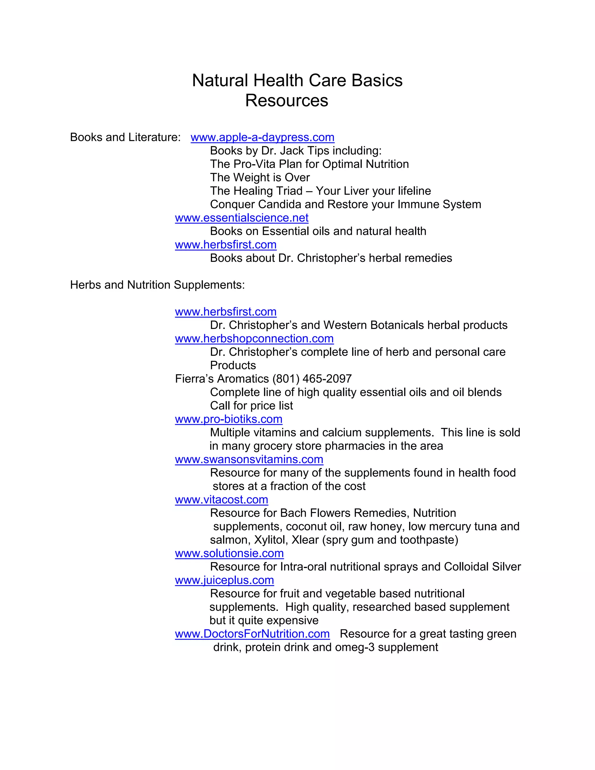 Natural Health Care Basics