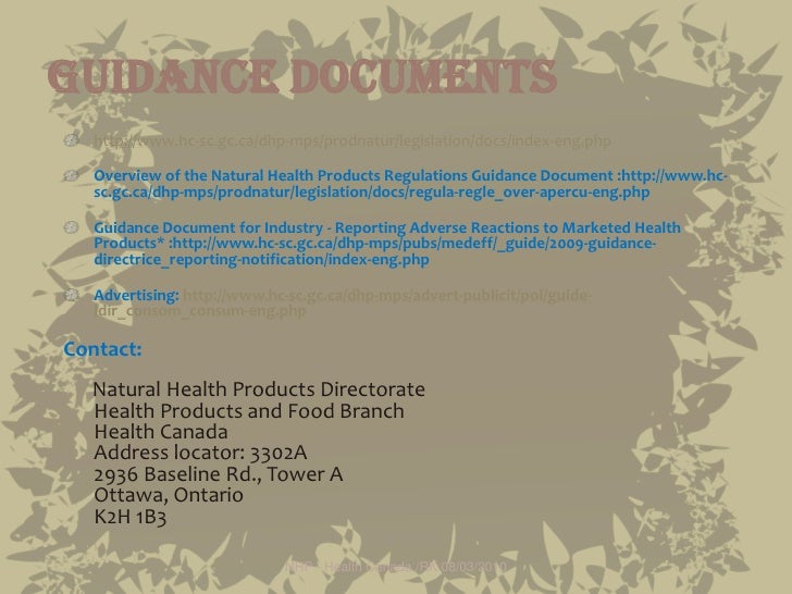 Natural Health Products Directorate Natural Health Products Directorate