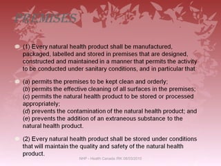 Premises   NHP - Health Canada /RK 08/03/2010 