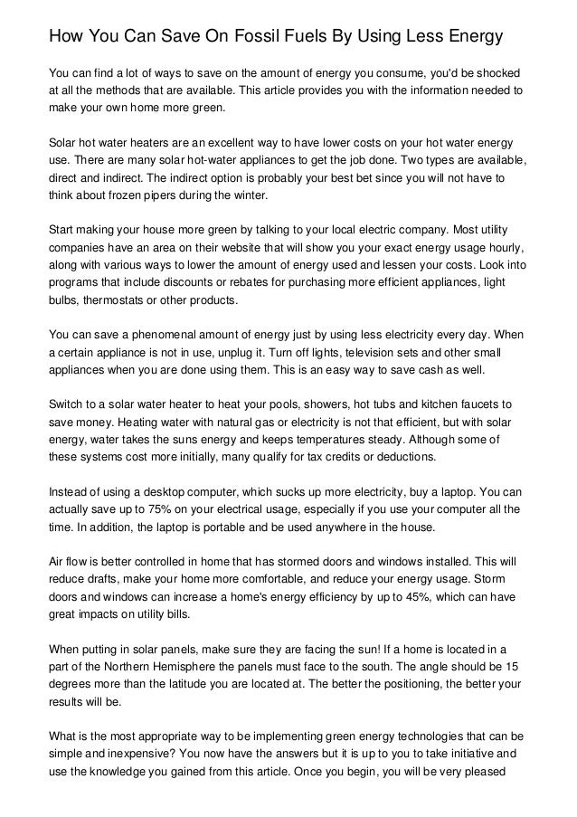 How You Can Save On Fossil Fuels By Using Less Energy