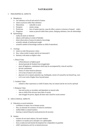 NATURALISM<br />PHILOSOPHICAL ASPECTS