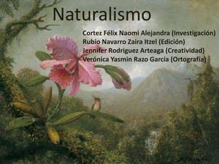 Naturalismo Cortez Félix Naomi Alejandra (Investigación) Rubio Navarro Zaira Itzel (Edición) Jennifer Rodriguez Arteaga (Creatividad) Verónica YasminRazo García (Ortografía) 