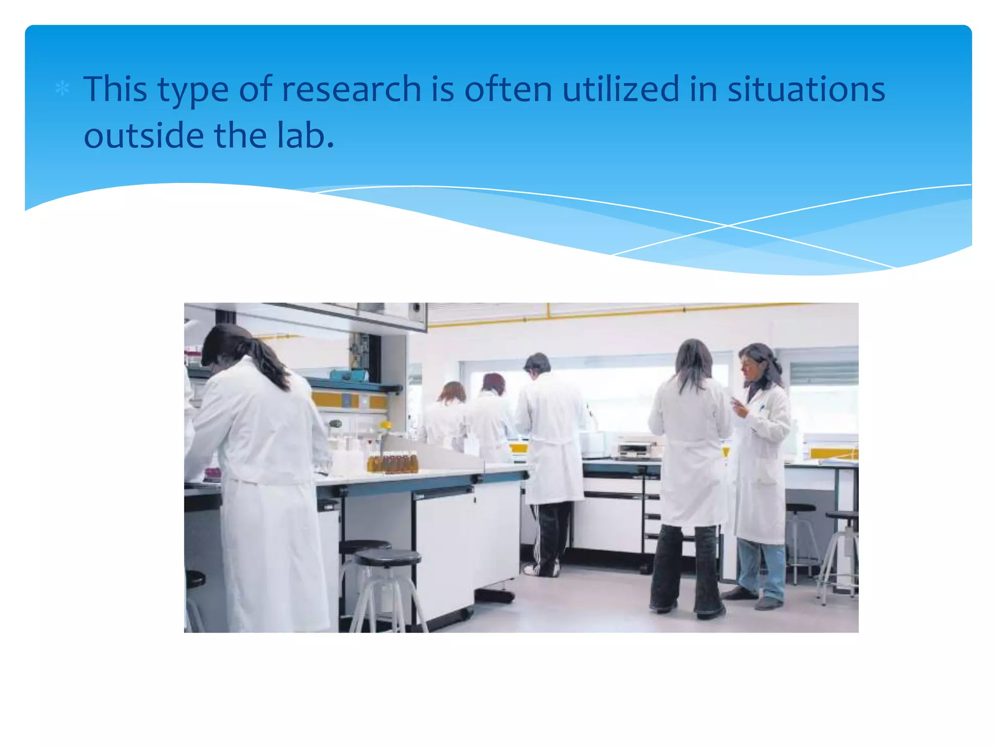 This type of research is often utilized in situations
outside the lab.

 
