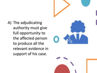A) The adjudicating
authority must give
full opportunity to
the affected person
to produce all the
relevant evidence in
support of his case.
 