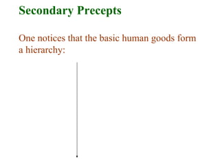 Secondary Precepts

One notices that the basic human goods form
a hierarchy:
 