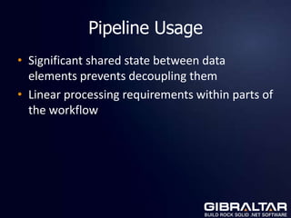 Pipeline Examples in .NET<br />Not the ASP.NET processing Pipeline<br />No parallelism/multithreading/queueing<br />Stream...
