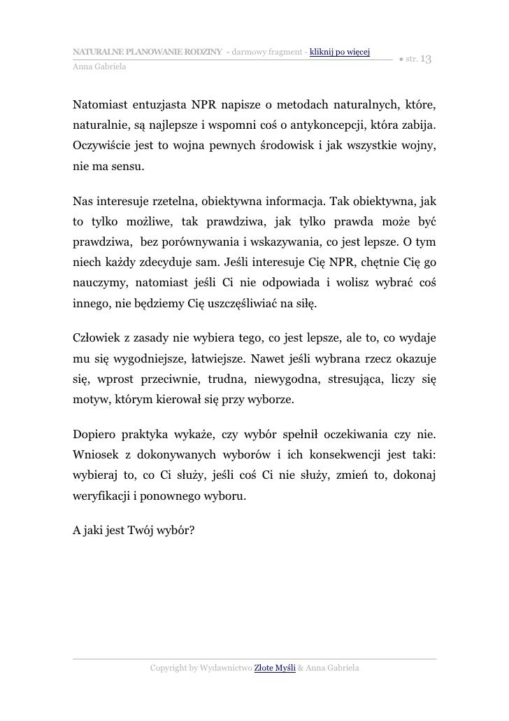 Naturalne planowanie rodziny - Naturalne planowanie rodziny w pigu ce