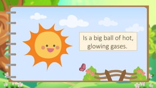 Sun
Is a big ball of hot,
glowing gases.
 