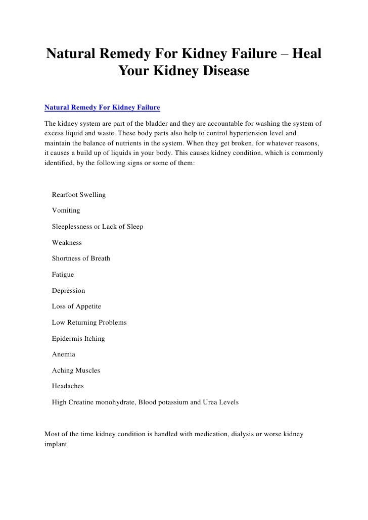 Natural Remedy For Kidney Failure Heal Your Kidney Disease