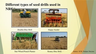 Different types of seed drills used in
NRCA
Double-Disc Drill Happy Seeder
Star Wheel/Punch Planter Rotary Disc Drill Source: KVK Panipat, Haryana
 